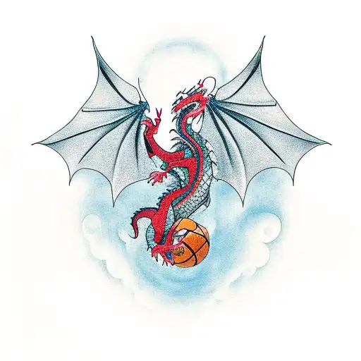 A Minimalist Dragon Flying Over A Basketball Court