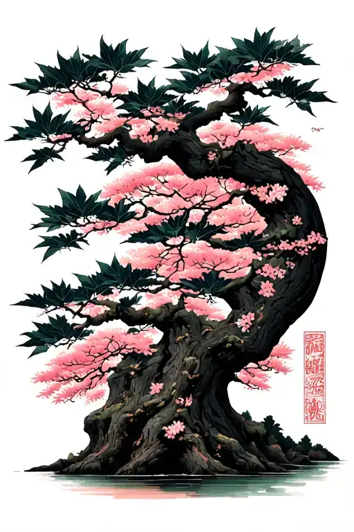 Japanese Maple And Cherry Blossom Tree Entwined