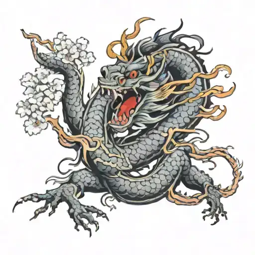 Blossom And Dragon Breathing Fire