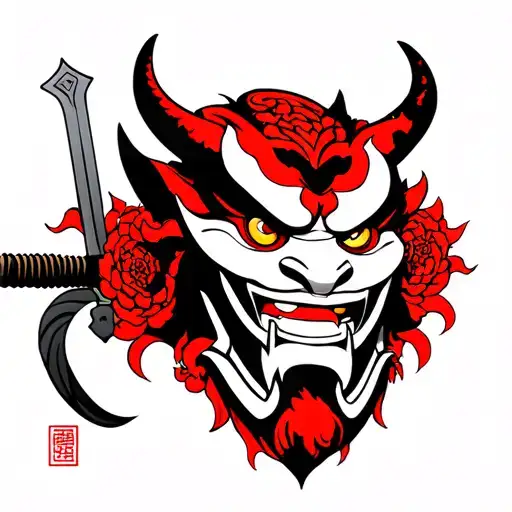 Demonic Oni Mask With Sword