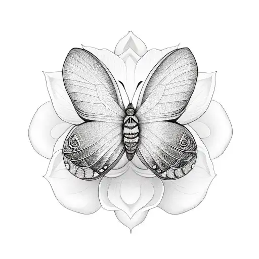 A Black And Grey Portrait Of A Butterfly Emerging From A Lotus Bud