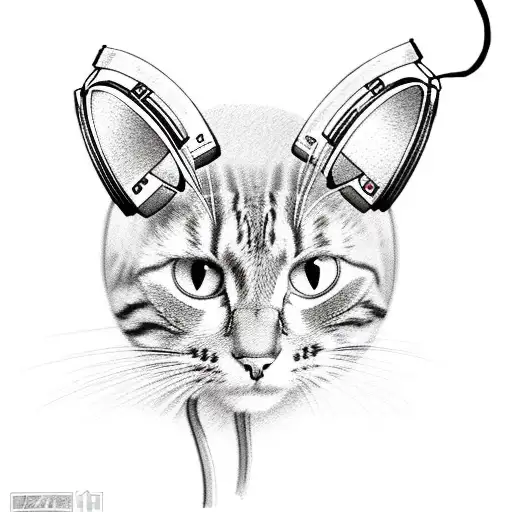 A Sketch Of A Cat Wearing Headphones And Djing