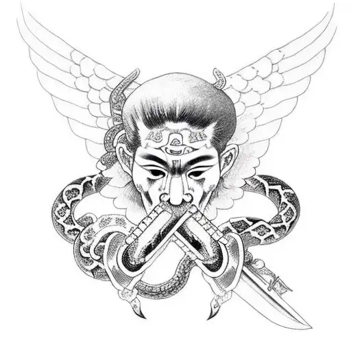 Arch Angel With Sword Through Snakes Mouth