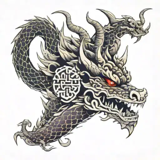 Dragon With Oni Mask Merged