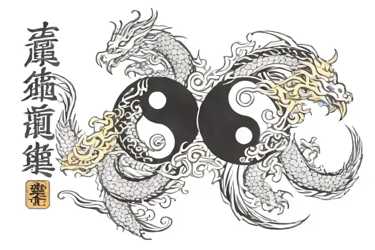 One Dragon And Yin Yang Symbol