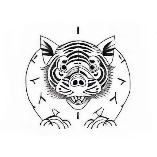 Pig With Tiger And A Baby Mouse With Baby Tiger