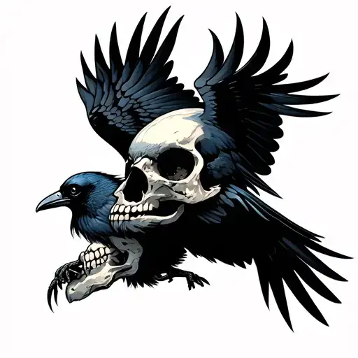 Flying Crow Holding Skull