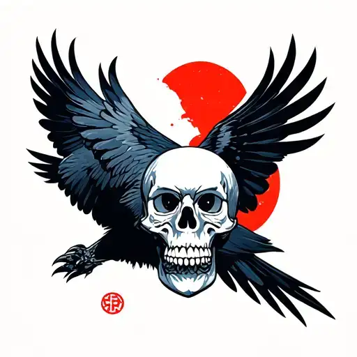 Flying Crow Holding Skull