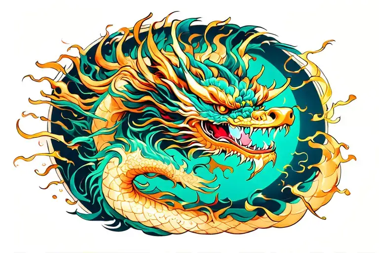 Golden Dragon Radiating From Power Center In Body