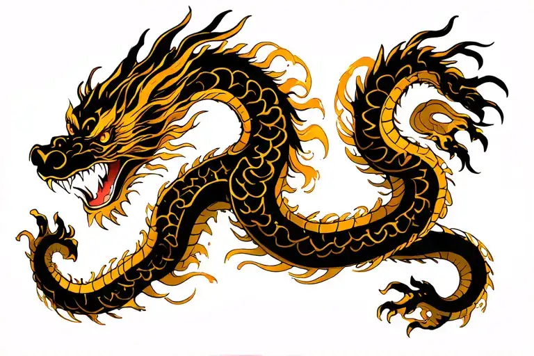 Golden Dragon Radiating From Power Center In Body