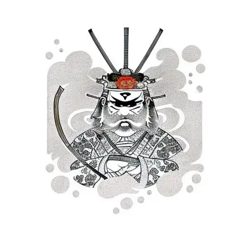 Samurai With Swords With Water And Maple Leaves In Background