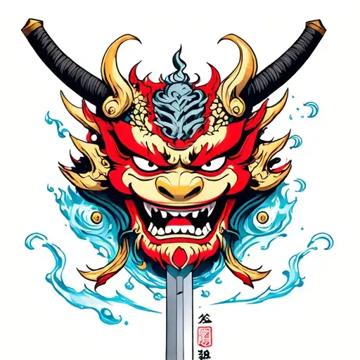 Oni Mask With Sword Water