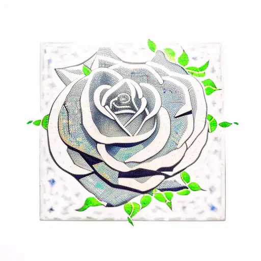 Mosaic Tile Drawing Of A Rose In A Glass Display Case With Petals Falling