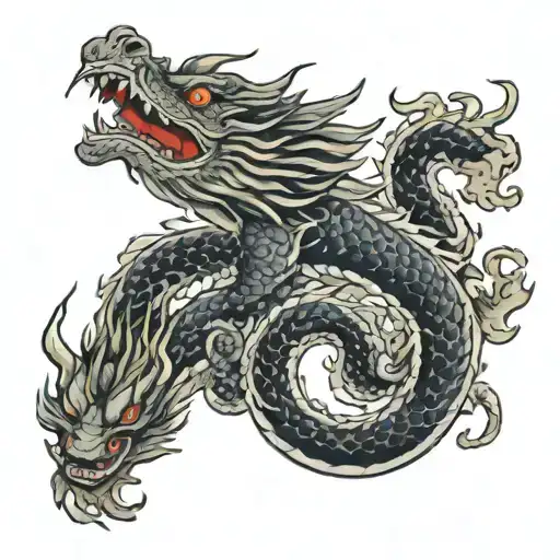 Oriental Dragon Surrounded With Water Around