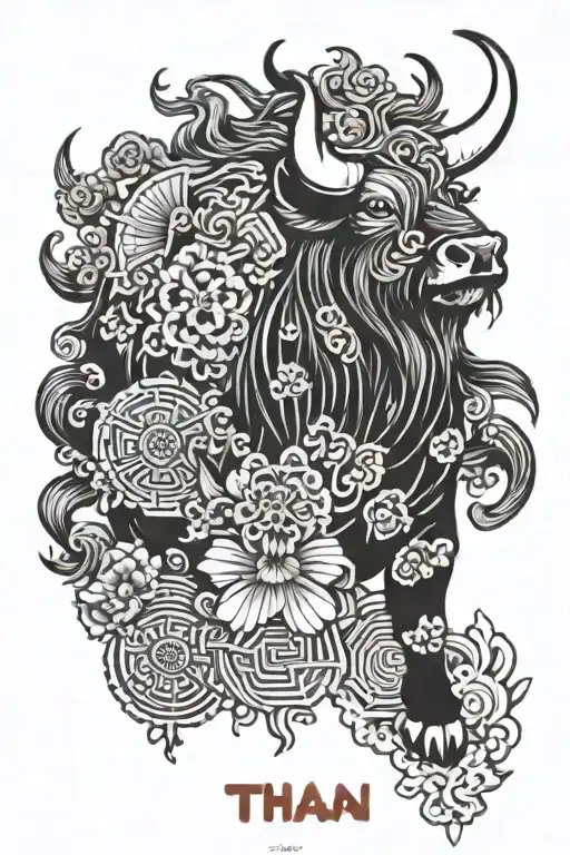 Thai Yak Surrounded By Buddhist Symbols