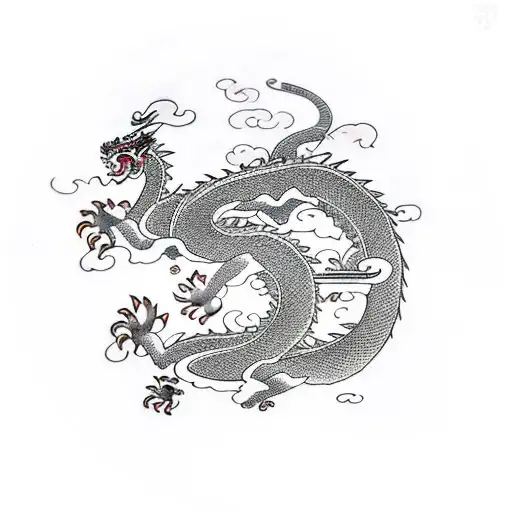 Dragon With 2 Tigers Around A Tree