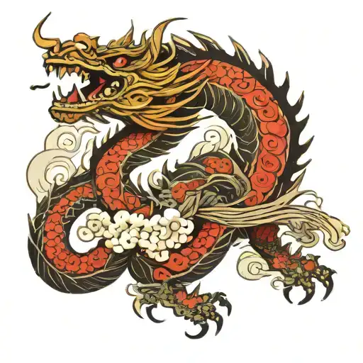 Aztec Dragon In Japanese Style Clouds And Wind