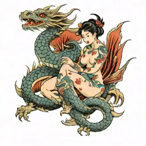 Nude Female On A Dragon