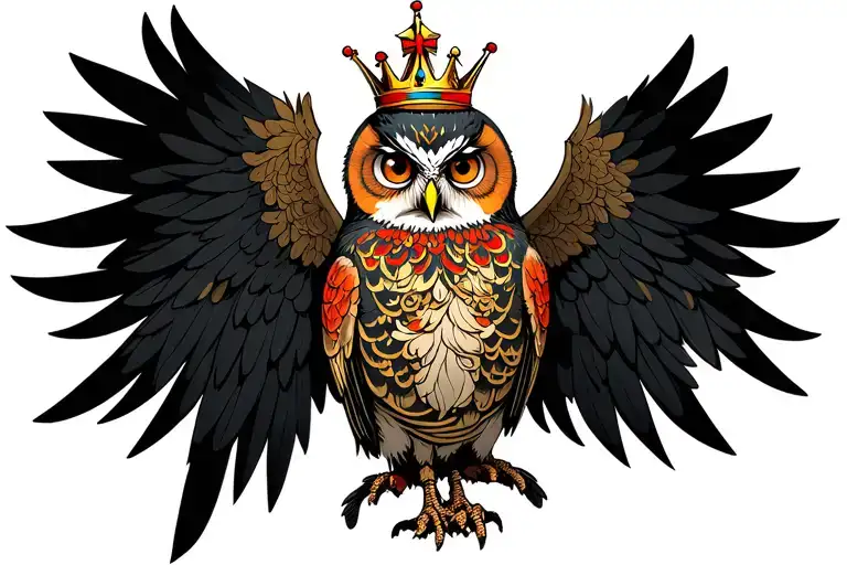 Owl With Crown Wings Spread