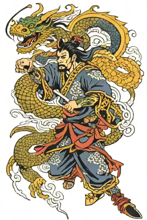 Japanese Dragon Fighting Samurai Warrior