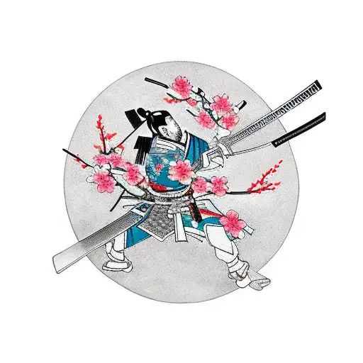 Samurai Sword With Cherry Blossom Surrounding It