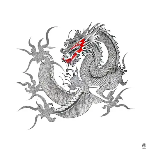 Chinese Dragon With Square And Cherry Blossom Tree