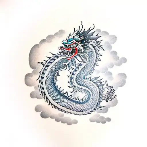 Chinese Dragon Around Clouds