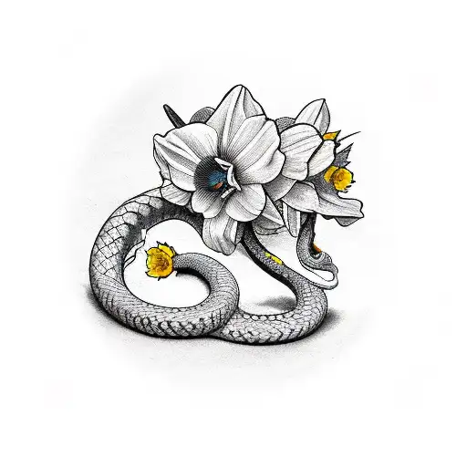Dagger With Daffodil Flowers And A Snake Passing Through The Enire Dagger Vertically
