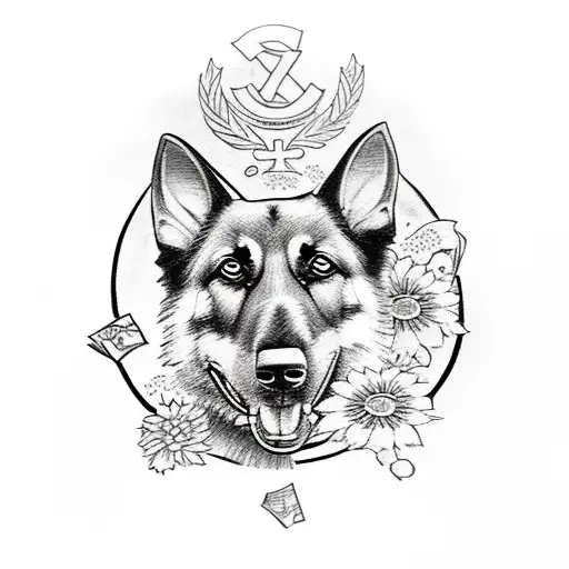 A German Shepherd Dog Reading A Communist Das Kapital Book With Flowers Arounding