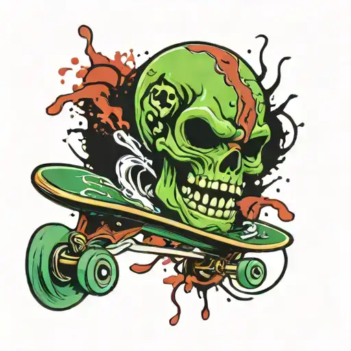 Skateboard With Green Skull Blood Spilling Out
