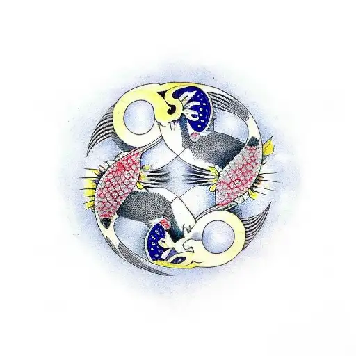 Koi Fish Yin Yang With Cherry Blossoms Around