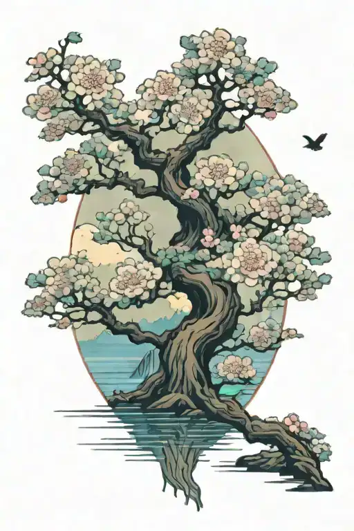 Sagitarrious Cherry Blossom Tree At A Lake