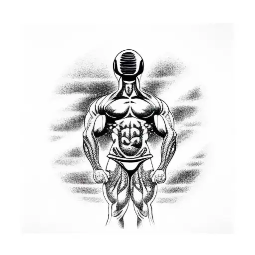 Alien Bodybuilder Flexing In Front Of A Galaxy