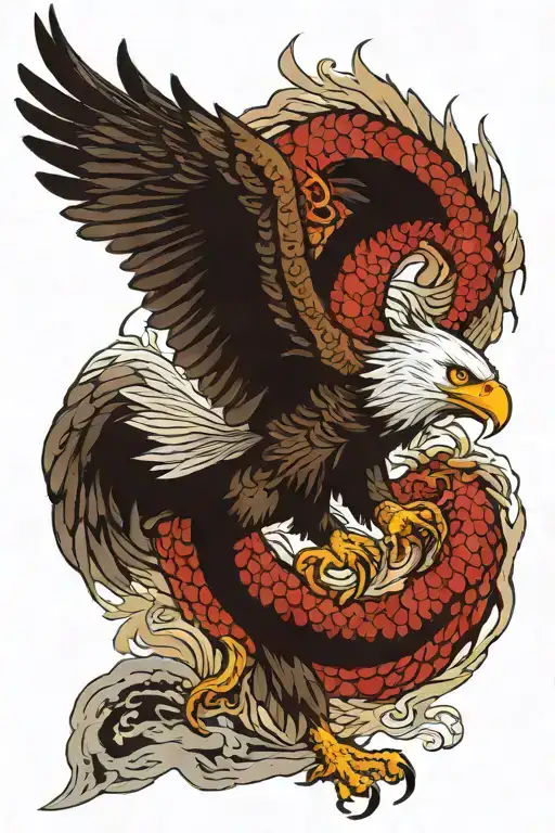 Bald Eagle Fighting Chinese Dragon Wrapped