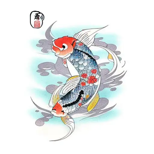 Moon Koi Fish In The Pond With Cherry Blossom Tree