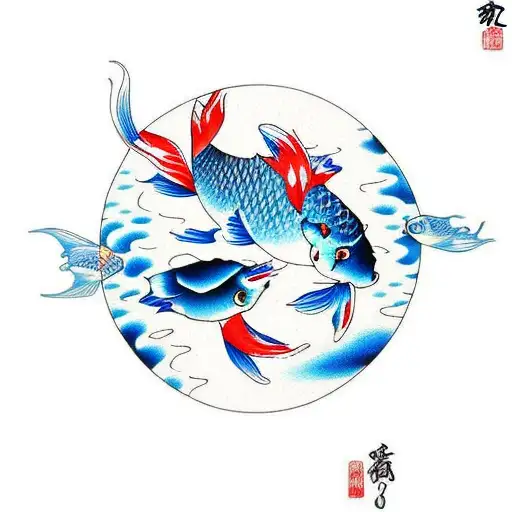 Moon Koi Fish In The Pond With Cherry Blossom Tree