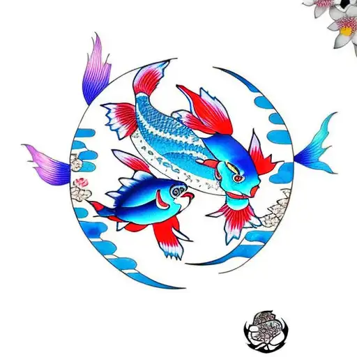 Moon Koi Fish In The Pond With Cherry Blossom Tree