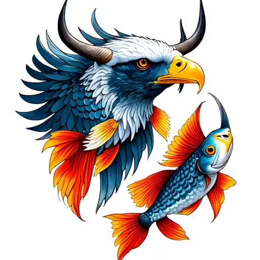 Fish Scales With 3 Fish And A Taurus Head Mixed Into It Polish Eagle