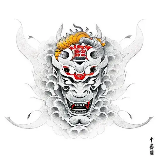 Hannya Mask With Japanese Waves And Koi Fish