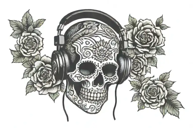 Sugar Skull Wearing Headphones