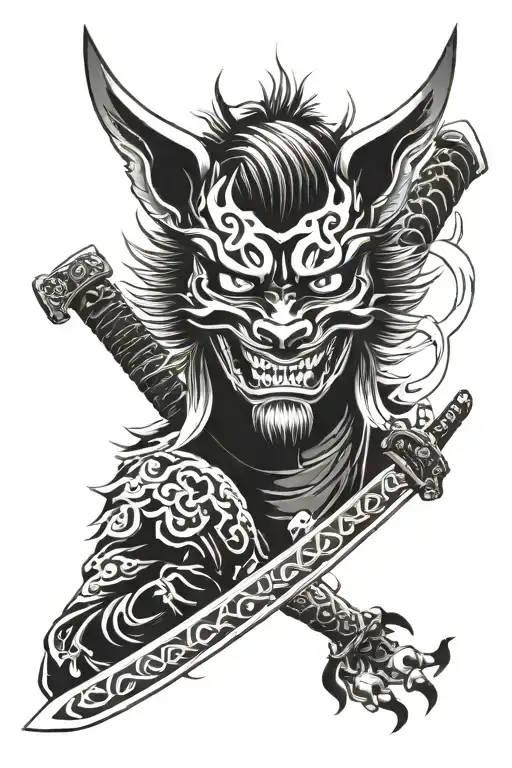 Oni Kitsune Mask Katana