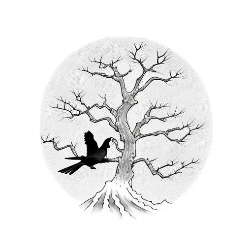 Two Crows Flying From The Tree Of Life
