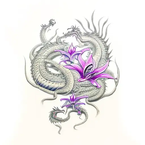 Brushstroke Dragon With Spider Lillies