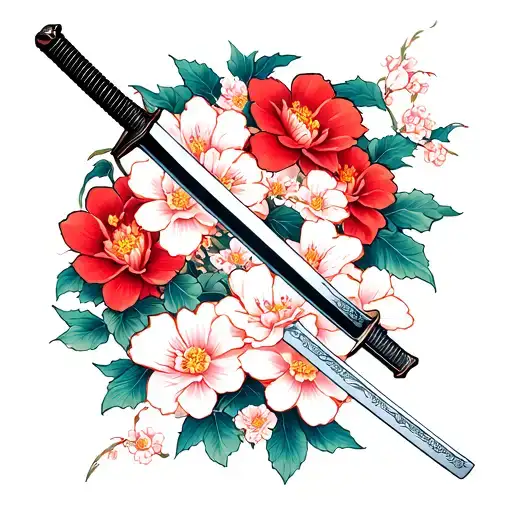 Sakura Flowers Intertwined Katana Sword