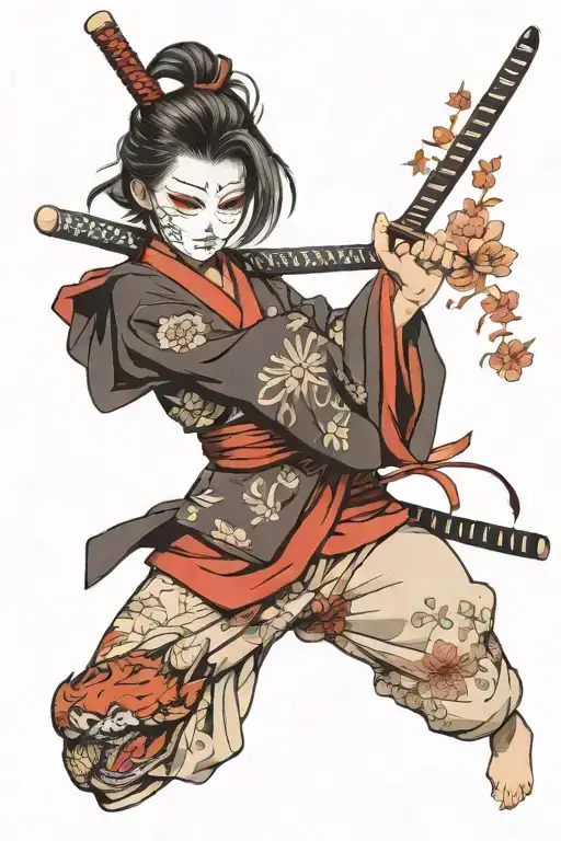 Girl In A Mask With A Katana