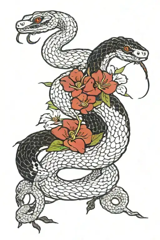 Snake And Red Flowers