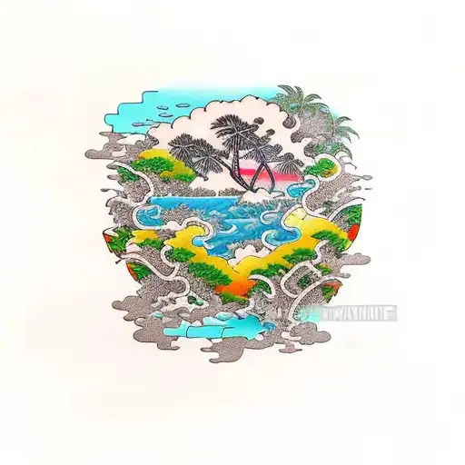 Island Micro Style One Piece With Coconut Tree