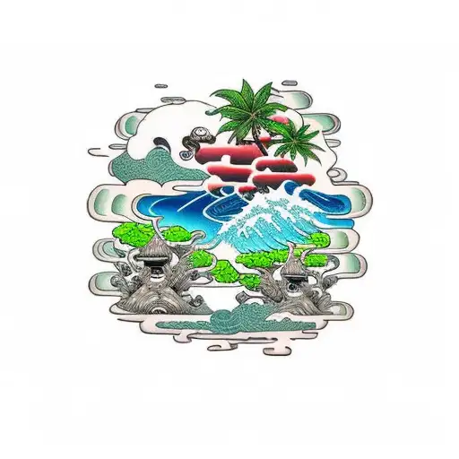 Island Micro Style One Piece With Coconut Tree