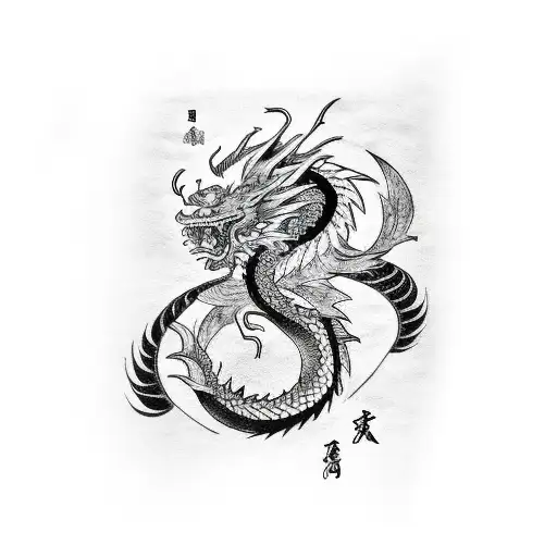 Anime-inspired Dragon With Blackwork Detailing