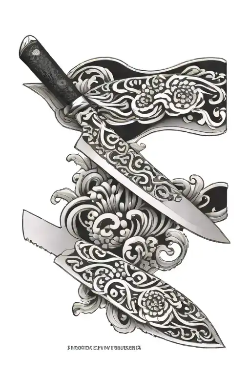 Chef Knife With Reflection Of A Kitchen Line